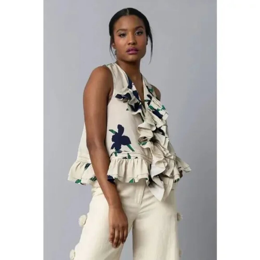 Hope for Flowers by Tracy Reese Frilled Shell Floral Ruffled Tank Top Large NWOT